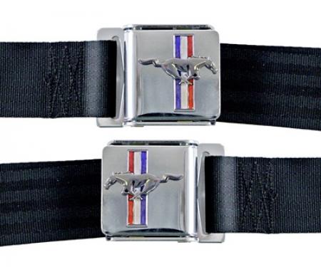 Scott Drake 1964-1973 Ford Mustang Seat Belt Set with Mustang Emblem SB-WT-H