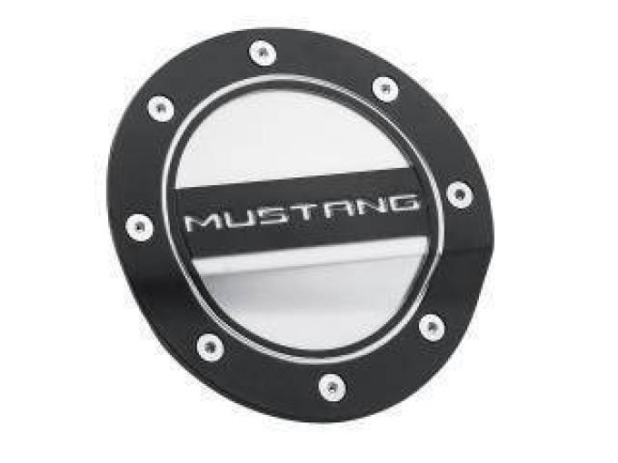 Drake Muscle 2015-2019 Ford Mustang Mustang Comp Series Fuel Door, Black/Silver FR3Z-6640526-MB