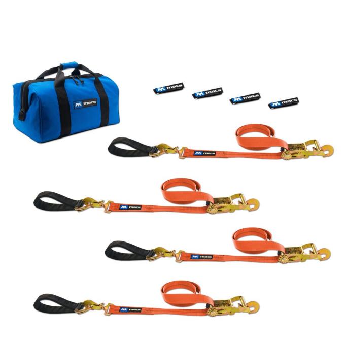 Race Ramps Two 6 & Two 8 Ultra Pack Tie-Down Straps with Detachable Axle Straps, Direct Hook Ends & Chain Extensions - Orange 518267