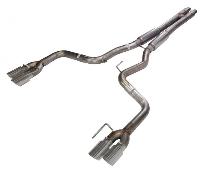 Pypes Cat Back Exhaust System 18-Pres Mustang GT Split Rear Quad Exit 3 in Quad 304 Stainless Steel Polished Tips Incl Mid Muffler/H-Pipe/Hardware 409 Stainless Steel Natural Finish Exhaust SFM87MH