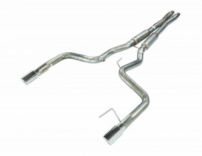 Pypes Cat Back Exhaust System 15-17 Mustang GT Split Rear Dual Exit 4 in Polished Tips Hardware Included Mid-muffler X-pipe Natural 409 Stainless Finish Exhaust SFM86MX