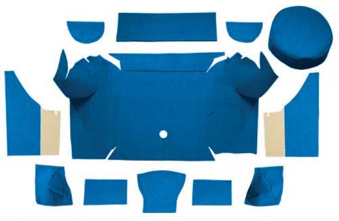 OER 1967-68 Mustang Convertible Nylon Loop Trunk Carpet Set with Boards - Medium Blue A4079A41