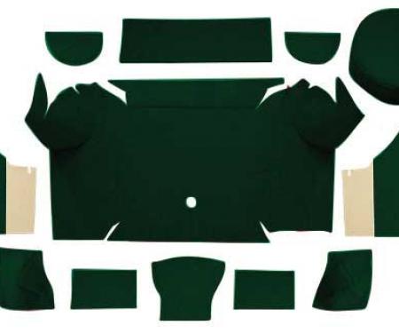 OER 1967-68 Mustang Convertible Nylon Loop Trunk Carpet Set with Boards - Dark Green A4079A13