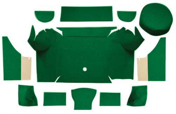 OER 1967-68 Mustang Convertible Nylon Loop Trunk Carpet Set with Boards - Green A4079A39