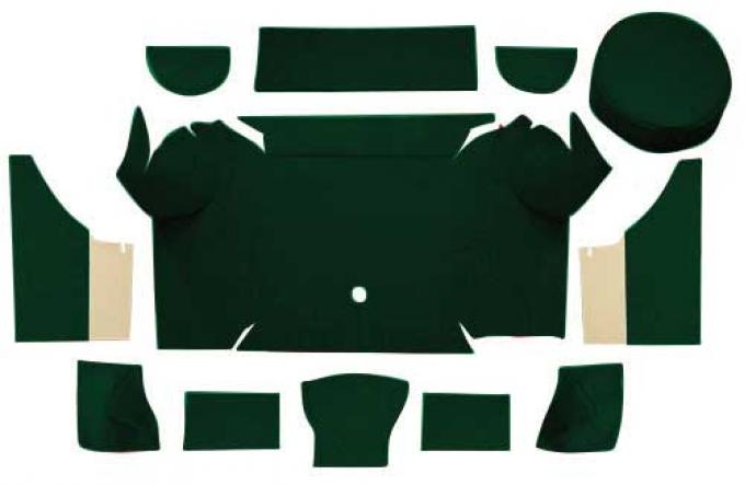 OER 1967-68 Mustang Convertible Nylon Loop Trunk Carpet Set with Boards - Dark Green A4079A13